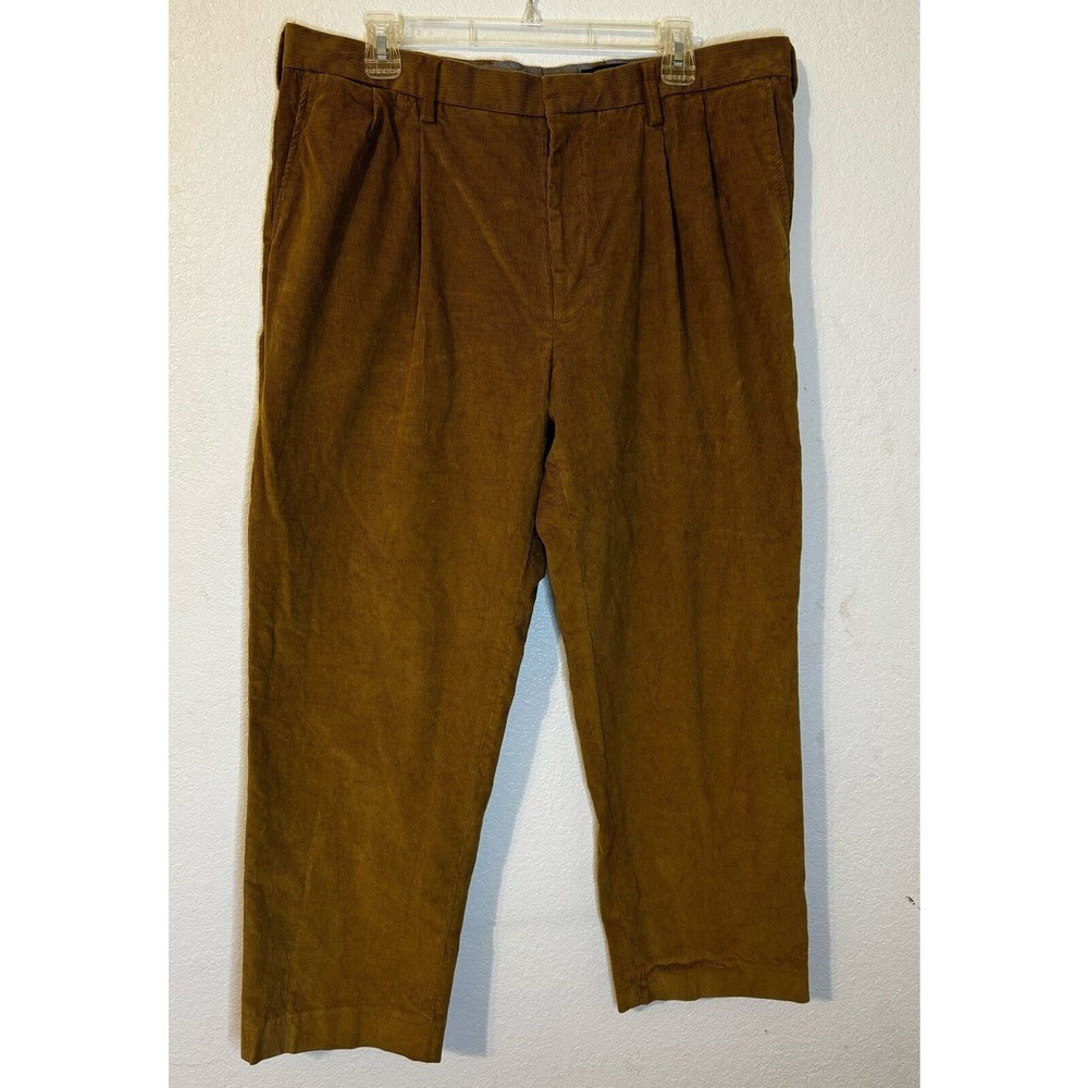 Lands' End Men's Pant Corduroy Traditional Fit 36 Pleated Front Brown Academia